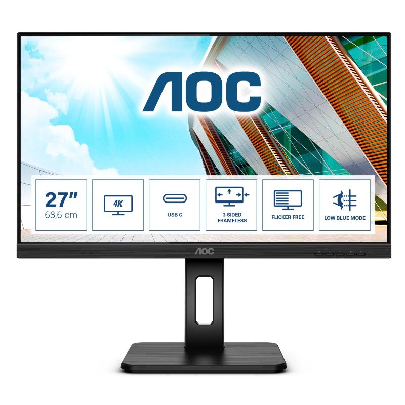 Aoc monitor 27`` led ips u27p2ca 3840 x 2160 4k ultra hd tempo di risposta 4 ms
