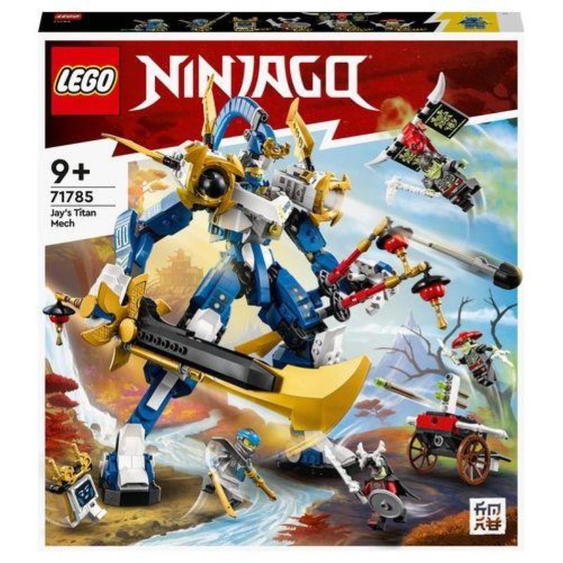 Lego ninjago 71785 mech titano di jay, set 2023 con action figure, gioco da battaglia per bambini con 5 minifigure e carro