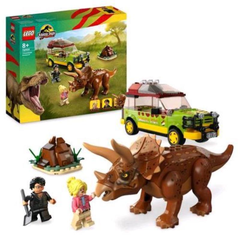 Lego jurassic park 76959 la ricerca del triceratopo, dinosauro giocattolo per bambini 8+ anni, collezione 30Â° anniversario