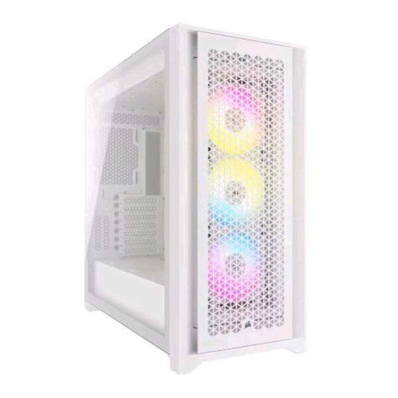 Corsair icue 5000d rgb airflow case mid tower atx pannello laterale in vetro temperato 3xventole corsair af120mm rgb elite 1xusb-c 3.2 2xusb-a 3.2 jack/audio microfono bianco