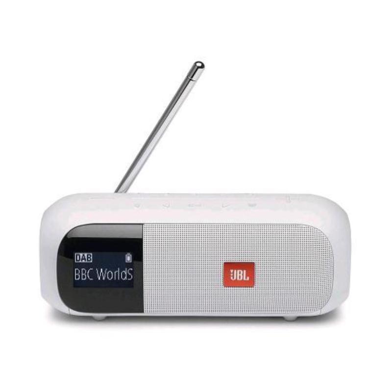Image of Jbl tuner 2 radio altoparlante wireless bluetooth portatile con radio digitale dab+ fm impermewabile ipx7 display lcd colore bianco