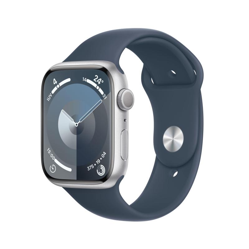Image of Apple watch 9 45mm gps allumin. silver blu tempesta sport m/l