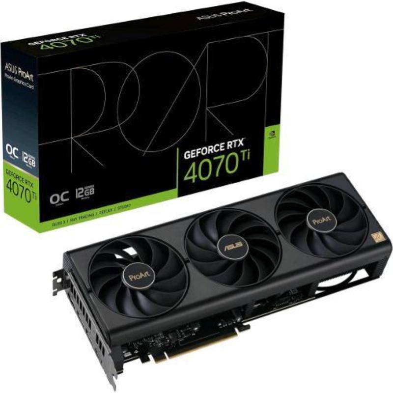 Asus proart-rtx4070ti-o12g nvidia geforce rtx 4070 ti 12 gb gddr6x triple fan pci express 4.0 1 x hdmi 3 x displayport