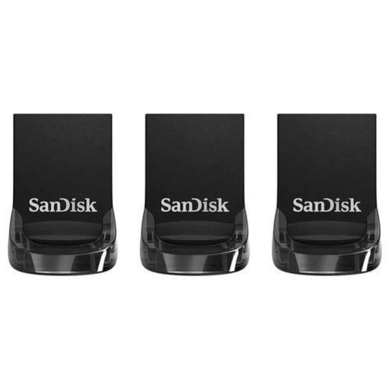 Sandisk ultra fit chiavetta usb 32gb usb 3.1 nero pacchetto da 3