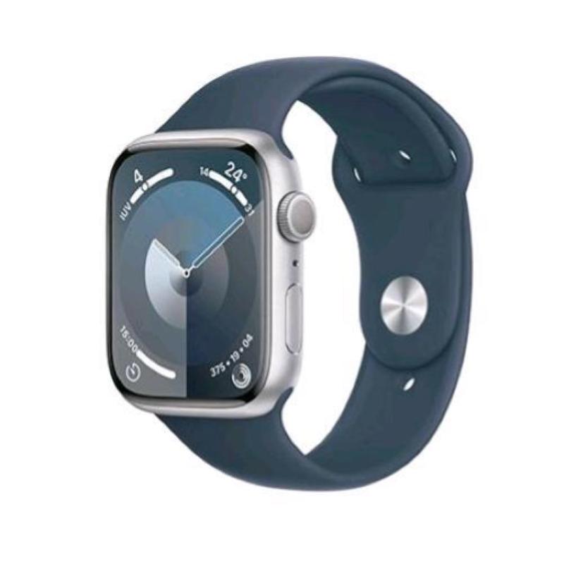 Image of Apple watch 9 45mm gps cassa in alluminio argento e cinturino sport blu tempesta m-l italia