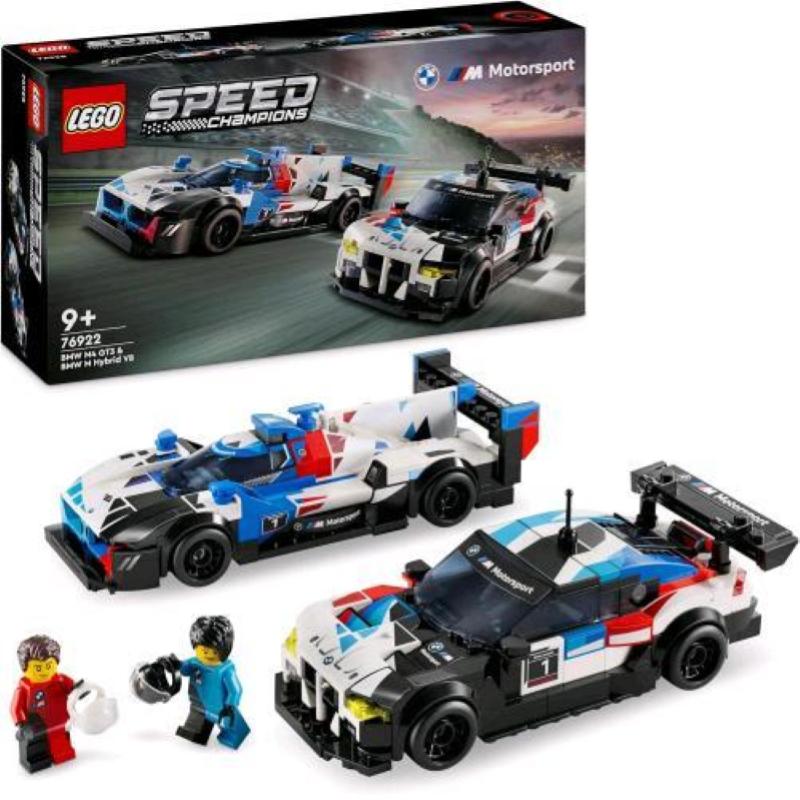 Lego speed champions 76922 auto da corsa bmw m4 gt3 e bmw m hybrid v8, 2 modellini di macchine giocattolo per bambini 9+ anni