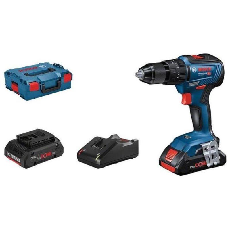 Bosch gsb 18v-55 trapano a percussione 2x4.0ah batterie e caricatore 18 volt blu