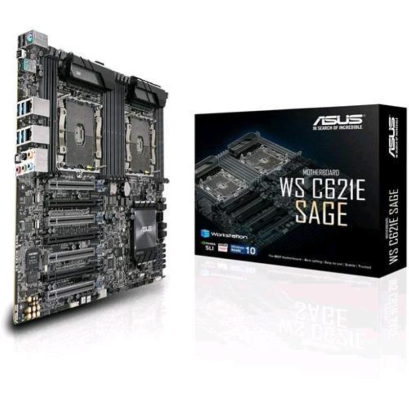 Asus ws c621e sage(bmc) scheda madre per workstation, intel dual processor xeon socket 3647, 4x schede video dual slot, ram 12 slot fino a 768 gb, eeb