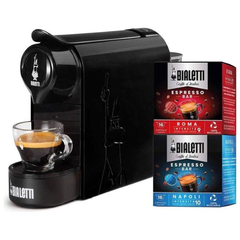 Bialetti gioia macchina caffe` espresso per capsule in alluminio incluse 32 capsule supercompatta serbatoio 500ml nero