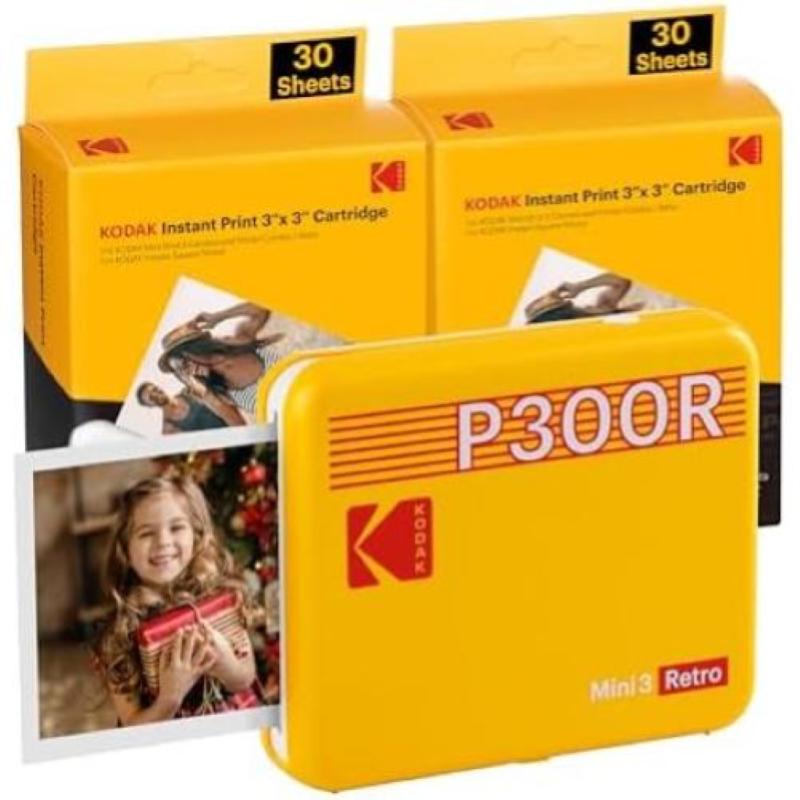 Kodak mini 3 retro instant photo printer p300r yellow 3x3 + 60sheets